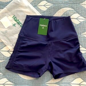 Brand New with tags Bike or workout shorts ruched sides by Halara in navy blue